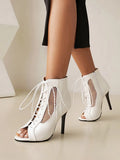 NASBAVI Fashion Summer Jazz Dance Shoes Peep Toe Ankle Boots for Women Sexy High Heels Lace-up Sandals Female Large Size 45