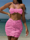 New 3D Flowers With Skirt Brazilian Bikini Women Swimwear Three-pieces Bikini set Female Swimsuit Bather Bathing Suit Swim V5755