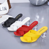 Transparent Strange High Heels Sandals Women Summer  Plus Size Weave Female Slippers Fashion Yellow Open Toe Slides