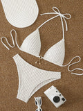Triangle Halter String Bikinis 2026 Women Sexy Swimsuit Solid Ring Linked Swimwear Female Bathers Bathing Swimming Swim Suit
