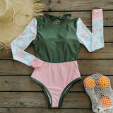 Long Sleeve Swimwear 2024 Surfing Bathing Suit Women Backless Print One Piece Swimsuit Retro Rashguard Monikini Bodysuit