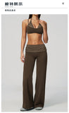 Fake Two-piece Sports Bra Yoga Sets Women Coffee Striped Patchwork Folding High Waist Wide Leg Pants Gym Running Fitness Suits
