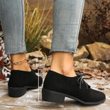 New Patchwork Loepord Pointed Toe Shoes for Women Retro Fax Suede Lacing Pumps Woman Shallow Square Heel Single Shoes Mujer