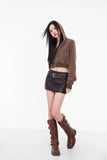 American A-line Half Length Skirt Spring/summer Small Spicy Girl High Waist Slim Fit Tight Sexy Shining Leather Short Skirt 3XQZ