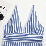 2026 Striped One Piece Swimsuit Vintage Swimwear Women V-neck Bathing Swimming Suit Female Summer Beachwear Bodysuit