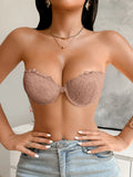 3Pcs Women Half Cup Lace Strapless Bra Adjustable Non-slip Off Shoulder Underwire Support Front Buckle Push Up Brassiere XS-L