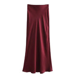 Foridol Autumn Winter Burgundy Satin Skirt Women Party Silk Skirt High Waist Straight Long Faldas Mujer Christmas Skirt