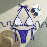 Embroidery Mesh Lace Halter Bikini Female Swimsuit Women Swimwear Two-pieces Bikini Set High Cut Bathing Suit Swim Beach Wear