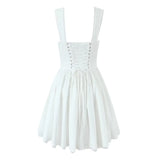 Foridol Bowknot Back Lace Up White Dress Women Sleeveless Lace Decor Summer Short Dress Elegant A-line Party Sundress 2025 New