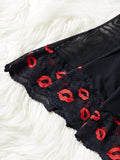 Hot Red Lips Lace Contrasting Sexy Babydoll Dress Mesh Slimming Erotic Lingerie With Thongs Sex Night Costumes
