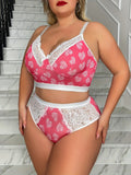 New Arrival Plus Size Ditsy Print Lingerie Set Sexy Minimizer Bra Cami Side Support Thin