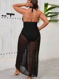 VigoJany 2026 Black Plus Size 3 Piece Swimwear Women Halter Push Up Large One Piece Swimsuit Backless Beach Chubby Bathing Suit