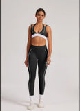 Women's Yoga Sets Sports Fitness V-Neck Halter Sports Bra Color-Block Hip-lifting Pants Suits Running Training Workout Gym Sets