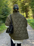 Quilted Argyle Coat Cape Rainproof Jacket Women Winter Jacket Army Green Casual Padded Loose Parkas Oversize Turtleneck Coat