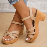 Summer High Heels Sandals Women 2025 Summer Ankle Buckle Platform Sandals Woman Pu Leather Square Heel Gladiator Sandalias Mujer