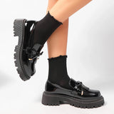Retro Bow Knot Pumps for Woman New Style Rounded Toe Platform Pumps Women Fanshion Slip On Plu Size Patent Leather Shoes Mujer