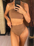 New Wrinkled One Shoulder High Waist Bikini Female Swimsuit Women Swimwear Two-Pieces Bikini Set Bather Bathing Suit Swim V5857