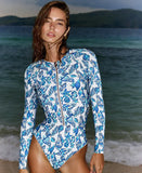 2024 One Piece Surfing Swimsuit Rashguards Women Sexy Swimming Suit Sport Floral Long Sleeves Swimwear Monokini Bathing Suit