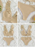 Solid Color Sexy V-neck Ruffle Bikini 2026 Women 2 Piece Swimwear Push Up Padded High Waist Swimsuit Summer Beach Bathing Suit