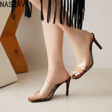 NASBAVI Designer Sandals Summer Sexy Fashion Transparent Sandals Women Slip on Open Toe High Heels Slippers Pumps Shoes Size 43