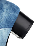 2025 Brand Plus Size 48 Trendy Denim Blue Gladiator Sandals Women Chic Black Chunky Heels  Fashion Comfy Walk Summer Boot Shoes