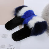 Mix Color Faux Fur Cotton Slippers for Women Open Toe Non Slip Plush Slippers Woman 2025 Lightweight Indoor Flats Slides Mujer