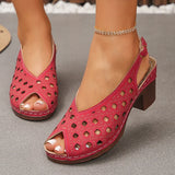 Vinatge Peep Toe Thick Heels Sandals Women Hollow Out Back Strap Rome Sandles Woman Plus Size 43 Lightweight Sandalias Mujer