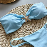 New Metal Star Bandeau High Cut Thong Bikini Women Swimwear Female Swimsuit Two-Pieces Bikini Set Bather Bathing Suit Swim V6422