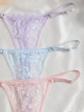3Pcs/Set Women Sexy Floral Lace Thong Panties Low Waist Hollow Lace Sexy Lingerie Adjustable Thin Strap Underwear