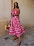 Foridol Crochet Bohemian Summer Dress for Women Spaghetti Strap Red Vintage Tassel Beach Dress Maxi Long Casual Sundress Autumn