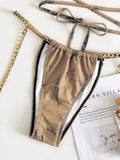 Snake Skin Wrap Around Metal Chains Halter Bikini Women Swimwear Female Swimsuit Two-pieces Bikini set Micro Bathing Suit Swim