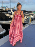 Foridol Crochet Bohemian Summer Dress for Women Spaghetti Strap Red Vintage Tassel Beach Dress Maxi Long Casual Sundress Autumn