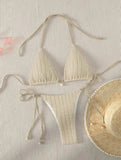 sexy milky ribbed halter micro mini bikini sets two pieces tie women thong swimsuit female bathing suit swimwear biquini