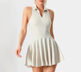 Quick Dry Tennis Dresses Women Turn Down Collar Golf Pleate Skirt Dress Pockets Fitness Shorts 2 Piece Tennis Yoga Suits