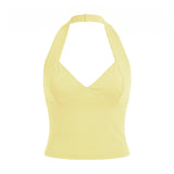 2026 Summer Women's Halter Square Neck Vest Sleeveless Open Back Slim Fit Corset Retro Casual Sexy Cropped Tank Tops