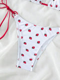 DEKA Women Cute Strawberries Print Bikini Set Sexy Thong Swimsuit Two Pieces Bathing Suit Swimwear
