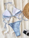 DEKA Brazilian Denim Printed Tummy Cut Out Halter Women Hollow Out Swimwear One Piece Swimsuit High Leg Cut Monokini Bathing Sui
