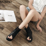 2026 Sexy Black Women Wedge Platform Sandals Summer Ladies Cool Boots Zipper Open Toe Sandalias Breathable Female Roman Shoes