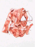 3 Pieces Triangle Halter String Bikini Long Sleeve Swimsuit Women Swimwear Female Bathers Bathing Swimming Swim Suit