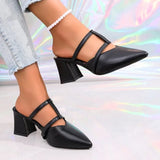Baotou Semi-slippers Women's Summer Wear Fashion Pointed Toe Shallow Mouth  Square Heel Sandals and Slippers