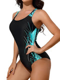 2026 Sporty Printed Slim Swimsuit Women One Piece Back Cross Swimwear Female Bathers Bathing Swimming Swim Suit Beachwear
