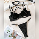 Toucheart 2-Piece Set Sexy Lingerie Women See-Through Halter Neck Comfortable Garter Socks Solid Color Hollow Out Underwear Set