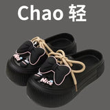 2025 New Slippers DIY Bow Platform Sandals for Women Summer Thick Sole Beach Slides Woman Flowers Non Slip Clogs Garden Shoes