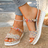 Colorful Woven Wedges Sandals Women 2025 Summer Thick Bottom Platform Slippers Woman Plus Size Slip On Bohemian Sandalias Mujer
