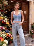 Women's Fashion Internet Celebrity V-Neck Sexy Fake Two-Piece Knitted Vest Top For Woman Pure Desire Casual Elegant U3C0