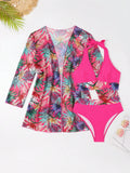 Halter Print Bikini 2026 Women Swimsuit With Kimono High Waist Swimwear Female Bathers Bathing Swimming Swim Suit Beachwear