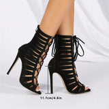 New Big Size 42 Sexy Thin High Heels Cross-tied Gladiator Sandals Women Elegant Black Dancing Party Shoes Stiletto Ankle Booties