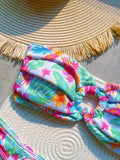 Floral Printed Wrinkled Bandeau Bikini Female Swimsuit Women Swimwear Two-pieces Bikini Set High Cut Bather Bathing Suit Swim