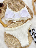 Frilled Ruffled Wrinkled Pleated Bikini Women Swimwear Female Swimsuit Two-pieces Bikini Set White Bather Bathing Suit Swim Lady