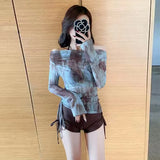 Swimsuit Women's Split Three-piece Long-sleeved Fashion Tie-dye Blouse Sexy Bikini Conservative and Slim Swimsuit